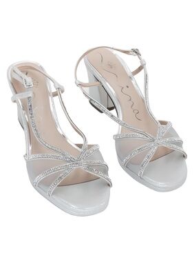 Nina Bedelia Silver Rhinestone Strappy Dress Sandals Size 8.5M